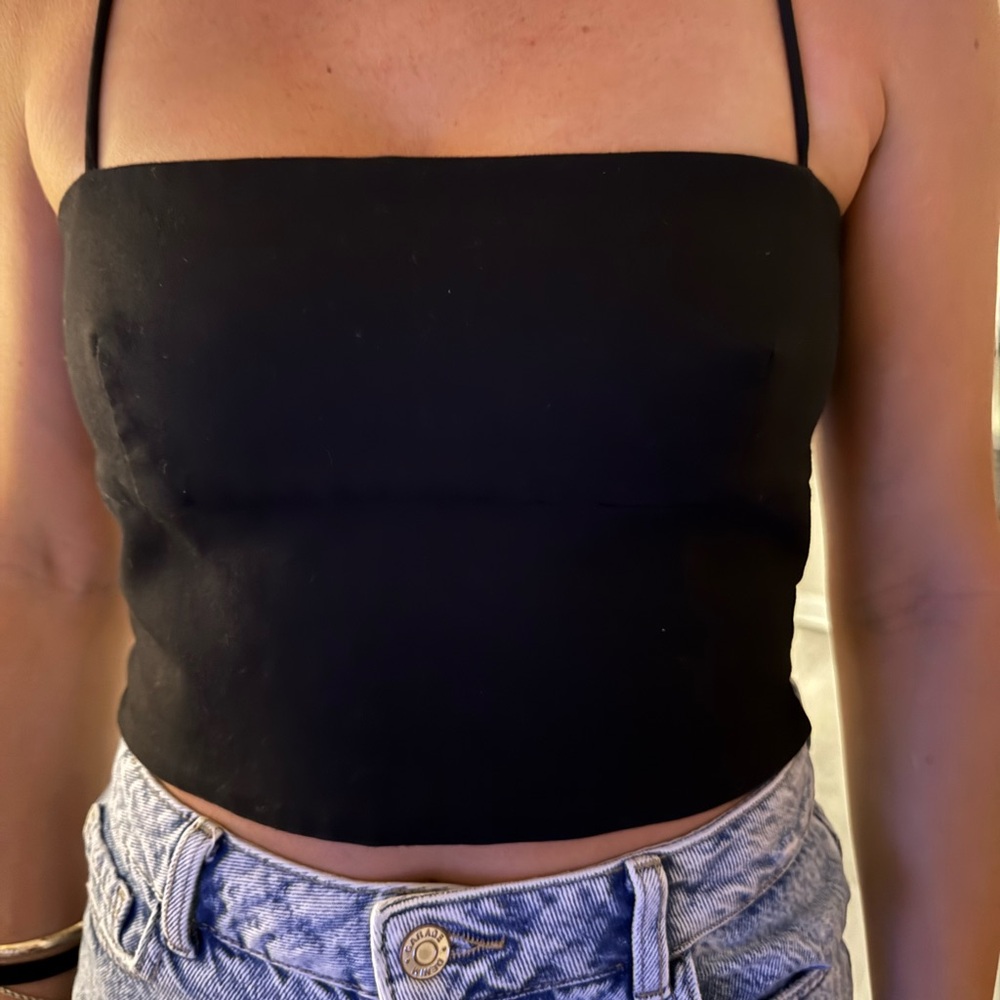 Zara Black Square-Neck Crop Top with Thin Straps